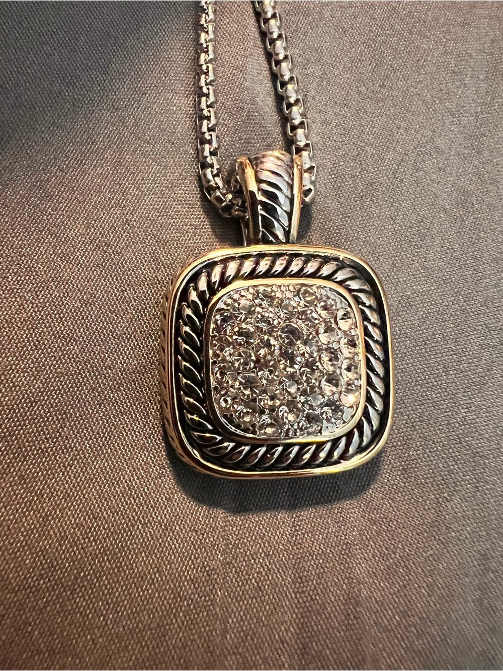 Silver/Gold Cubic Zirconia Square Pendant Necklace - Picture 3 of 7